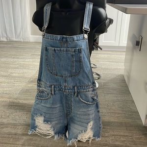 Overall shorts blue size large.